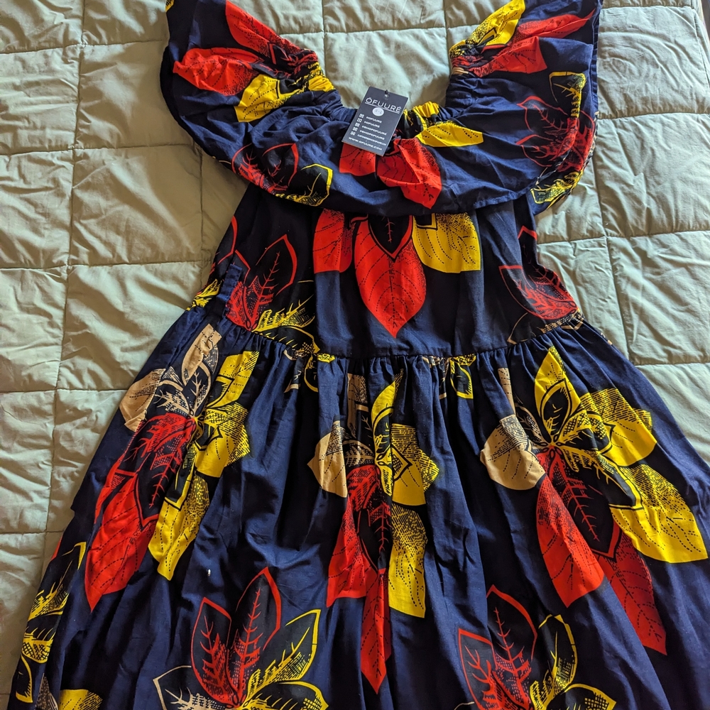 OFUURE' Leaf Print Dress - Red, Yellow, and Black